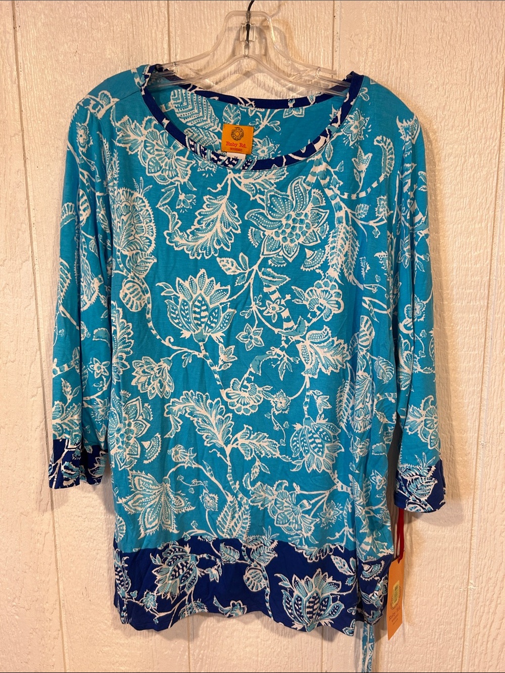 NEW Ruby Rd. Teal and Navy Floral Scoop Neck Tunic